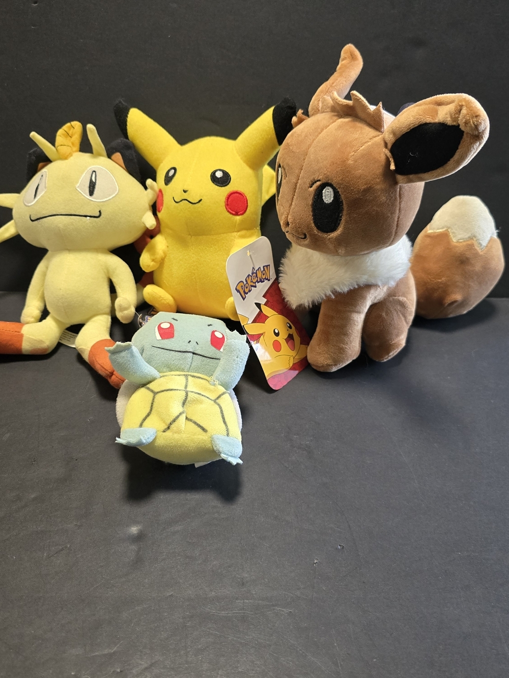 Plush Toy Bundle - Pikachu, Eevee, Meowth & Squirtle - Brown, Yellow, Cream